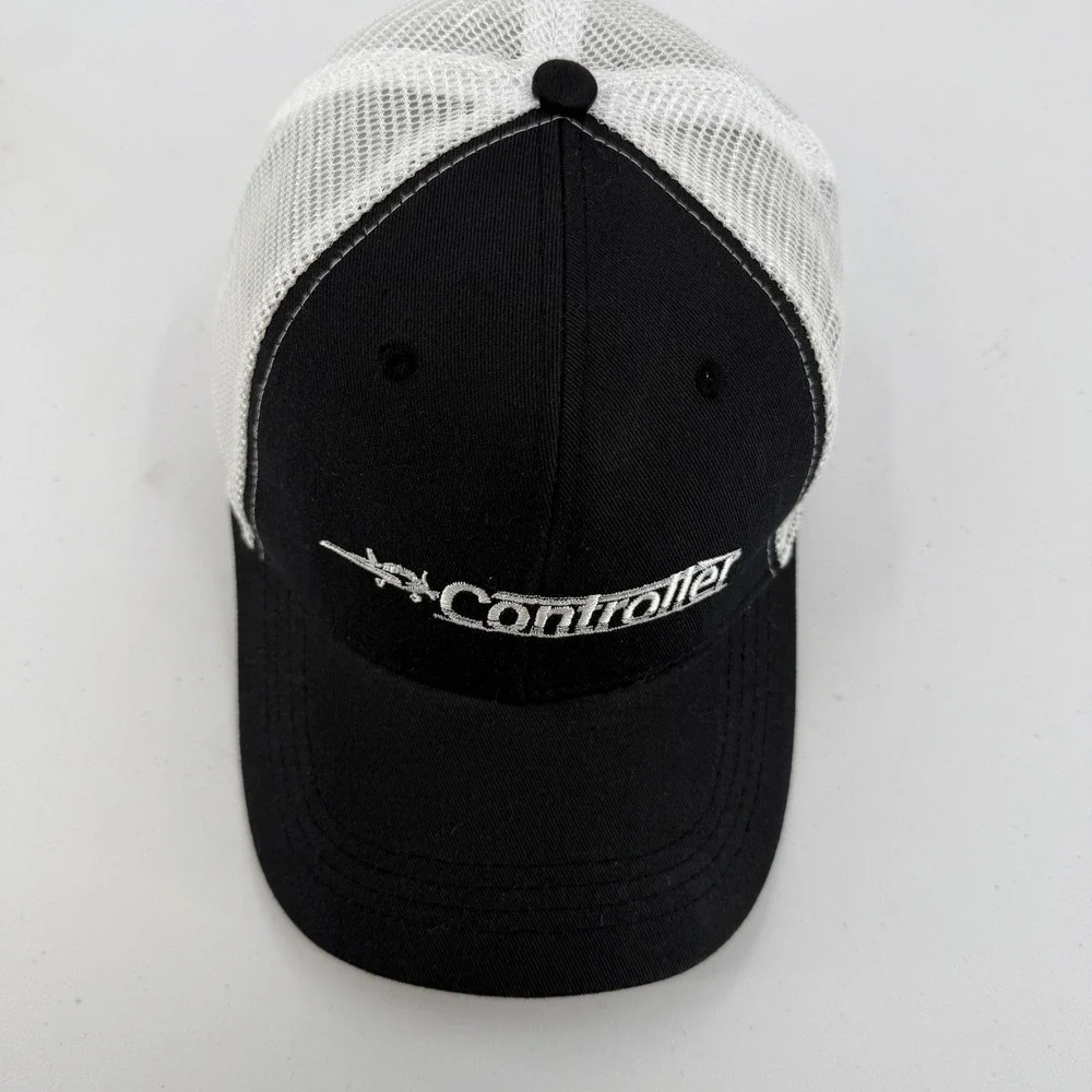 Controller Trucker Hat Mens OSFA Black White Aviation Mesh Back Cap